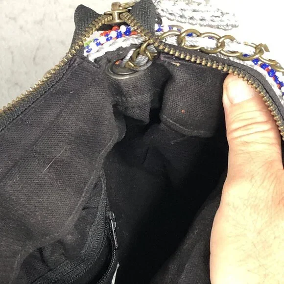 Elliot Mann Purse Beaded Fringe Coin Indie Firefly Boho Art to Wear Retro - Picture 16 of 16